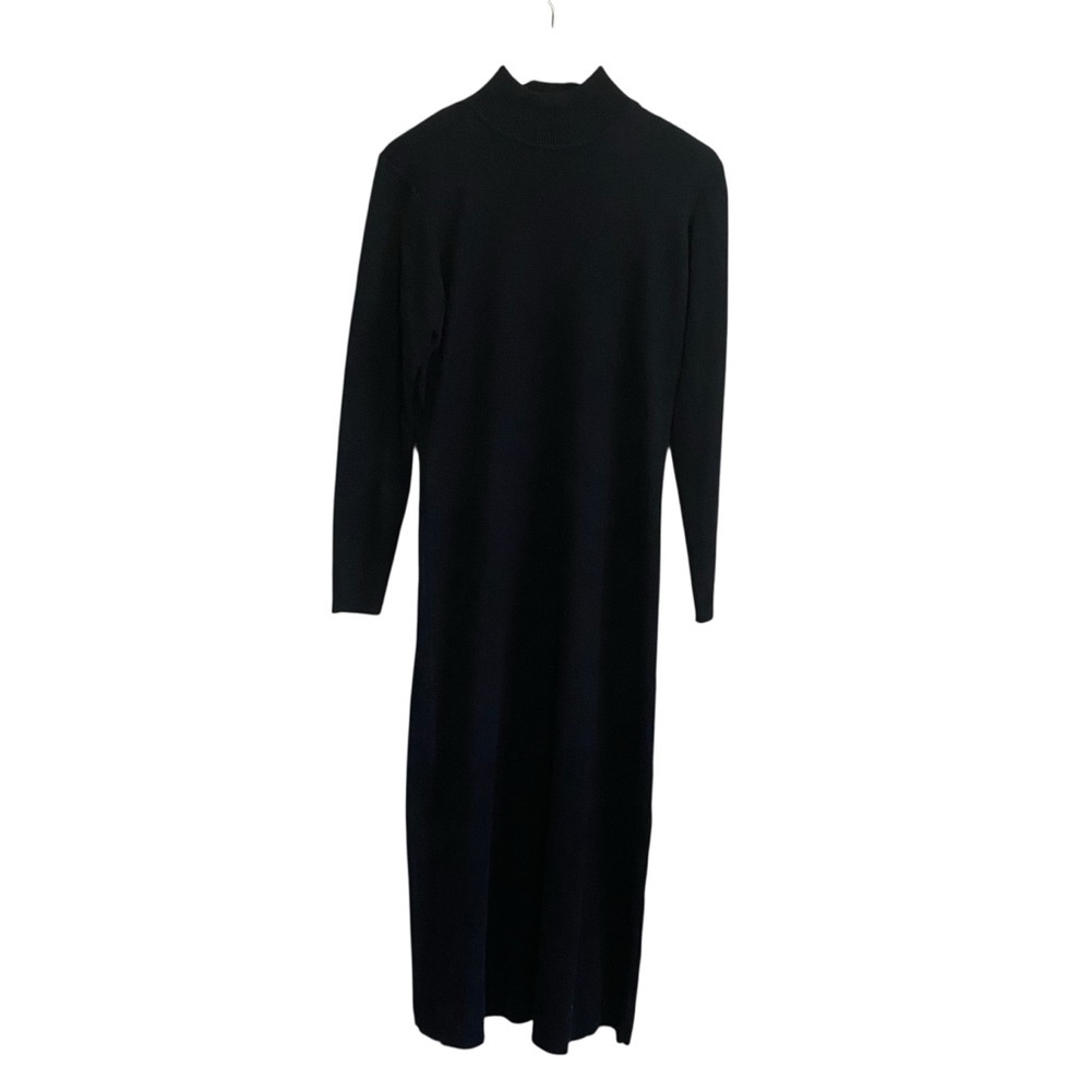 Sans Pareille Black Knit Wool Blend Long Sleeve Mock Neck Sweater Dress Medium
